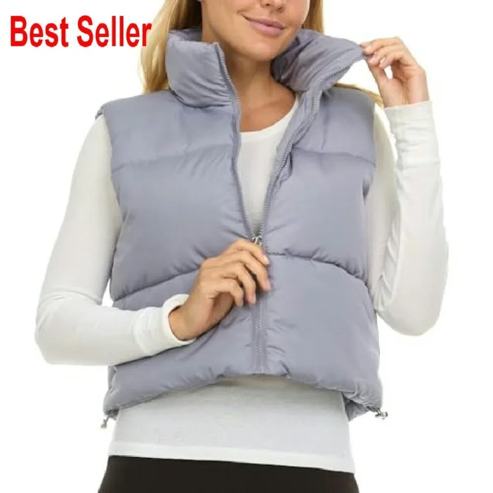 Cropped Puffer Vest Sleeveless Outerwear Modern Chic Winter Layering Piece